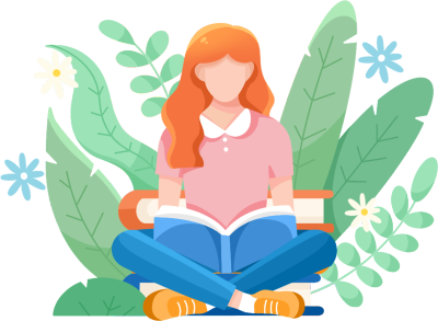 初春花草坐着看书女生图片