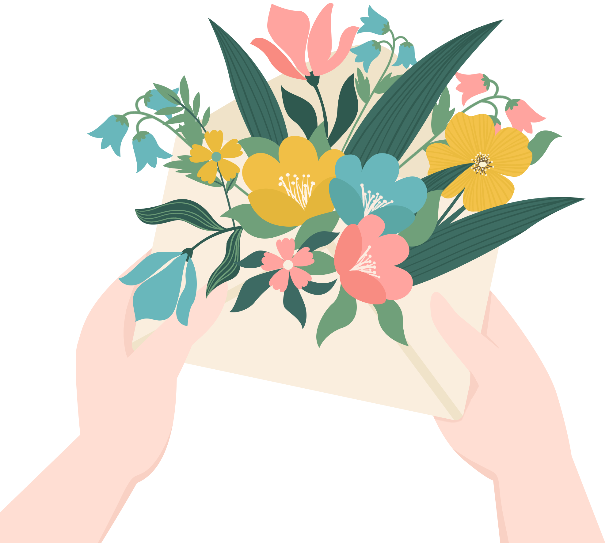 手拿一封插满鲜花的信封图片