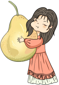 穿裙子小姑娘抱着大黄梨图片
