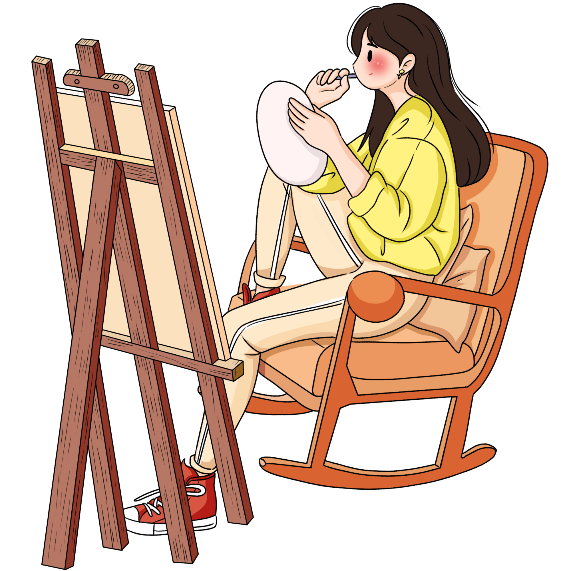 正在画画的女孩卡通元素