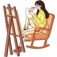 正在画画的女孩卡通元素