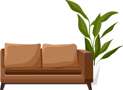 棕色双人沙发绿植盆栽图片
