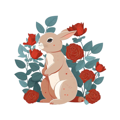 小兔子与玫瑰元素PNG图形素材