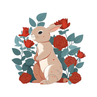 小兔子与玫瑰元素PNG图形素材