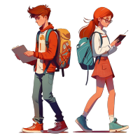 插画设计素材-男孩女孩走路
