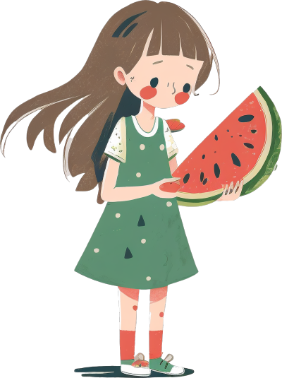 夏日清凉：少女吃西瓜