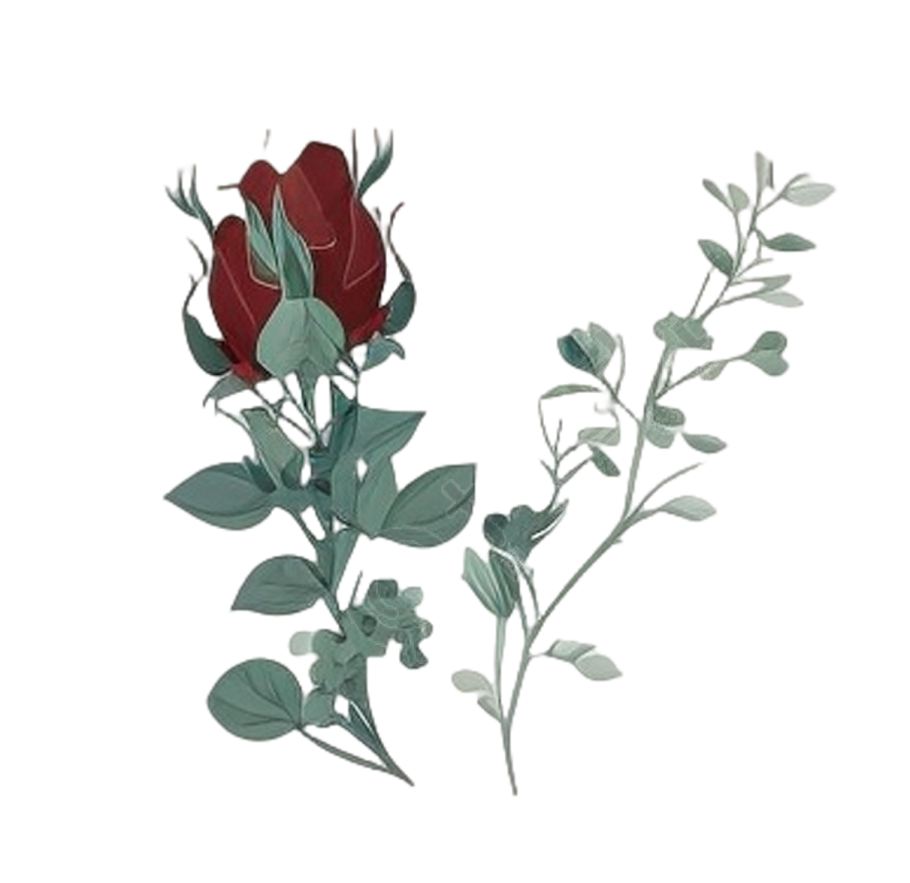 白色背景上的玫瑰花扁平化UI插画