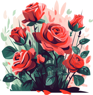 白色背景下的玫瑰花扁平化插画UI设计素材