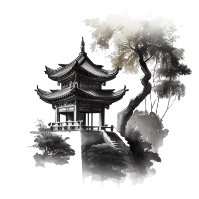 中国水墨山水元素插画设计素材