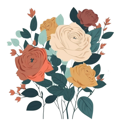 白色背景上的玫瑰花扁平化UI插画高清PNG素材