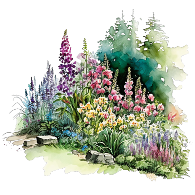 色彩斑斓花丛水彩插画图片