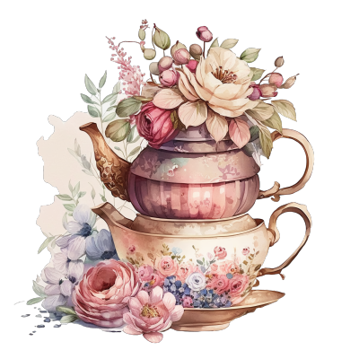 水彩茶具花卉创意设计素材