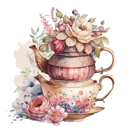水彩茶具花卉创意设计素材