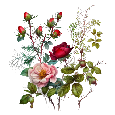 水彩野玫瑰白底透明PNG图形素材