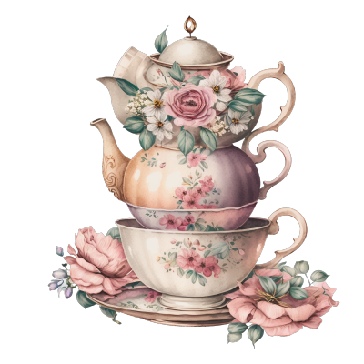 水彩花茶具高清PNG图形创意商业设计素材