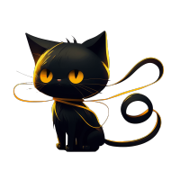 三尾黑猫可爱搞笑简笔画