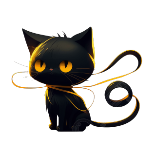 三尾黑猫可爱搞笑简笔画