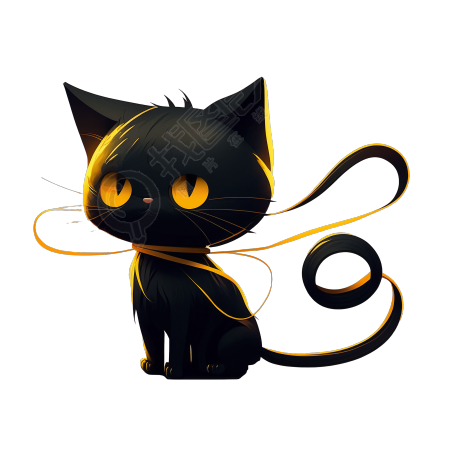三尾黑猫可爱搞笑简笔画