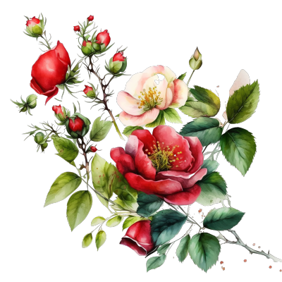 水彩野玫瑰花图案PNG素材