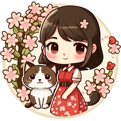 可商用PNG高清插画设计素材-中国风女孩抱猫头像