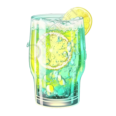 清新柠檬苏打水透明玻璃杯装配柠檬片高清PNG图形素材