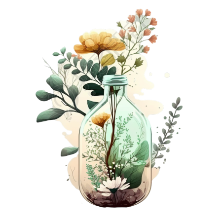 玻璃瓶花卉植物插画设计素材