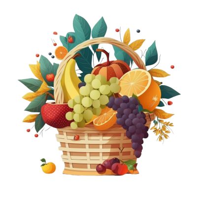 丰富多彩的水果篮子PNG图形素材