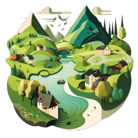 绿山环绕的小村庄PNG图形素材