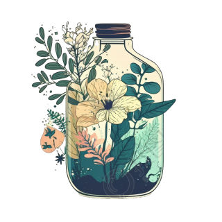 玻璃瓶花卉插画PNG素材