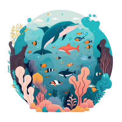 水下平面插画素材PNG透明背景