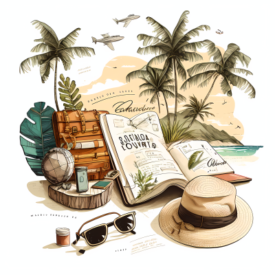 手绘海滩度假PNG图形素材
