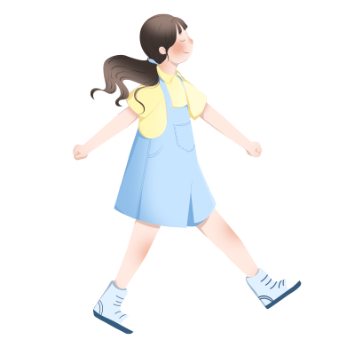 穿着牛仔连衣裙开心走路的小女孩图片