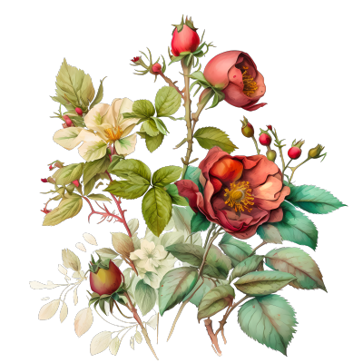 野玫瑰水彩图案素材