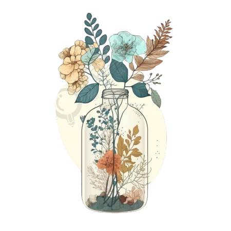 玻璃瓶花卉植物插画设计素材