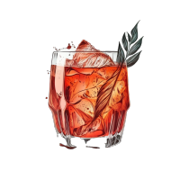 手绘插画设计元素PNG素材-Negroni Sbagliato鸡尾酒