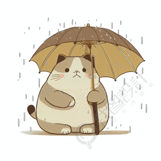 打伞的可爱小l胖猫