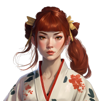 金眸棕发少女白衣红夹子素材