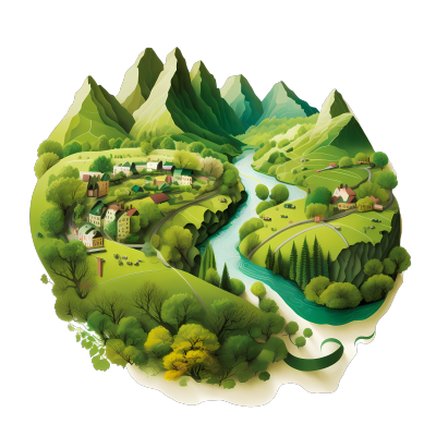 绿山水村庄透明图形素材