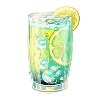 清新怡人柠檬气泡水透明玻璃杯内配柠檬片高清PNG图形素材