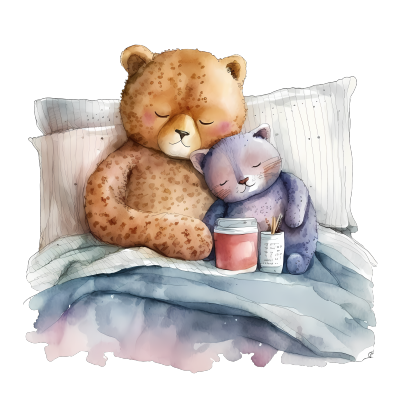 甜美小熊和汗水猫咪的床上依偎