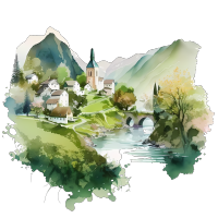 绿山水下的乡村