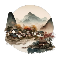 山水小村落透明PNG图形素材