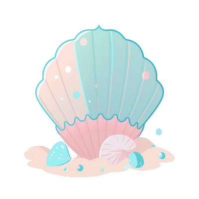 海滩上的粉蓝色贝壳插画