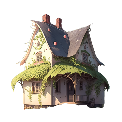 绿色草莓小屋仙境插画设计