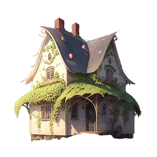 绿色草莓小屋仙境插画设计