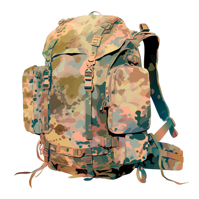 军事训练迷彩背包插画设计