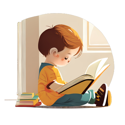 可爱卡通白背景读书小男孩PNG图形素材