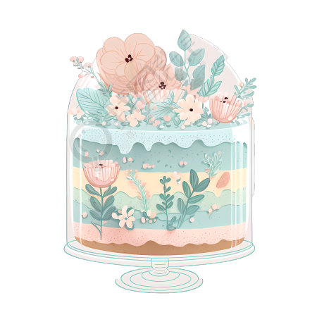 可爱浅蓝色花朵蛋糕插画