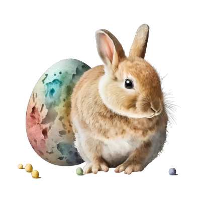 水彩画复古复古风复活节兔子和彩色蛋PNG素材