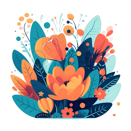 白色背景花朵扁平化 UI 插画素材
